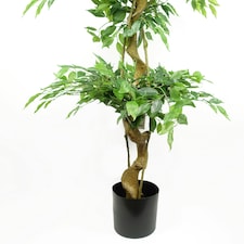 180cm Artificial Twisted Trunk Fruticosa Ficus Tree Triple Ball Topiary 1984 Leaves Silver Metal Planter thumbnail 3