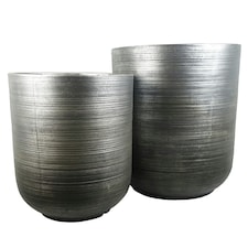 47cm x 41cm Coya Silver Ridged Planter Extra Large Composite Plant Pot thumbnail 5
