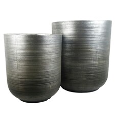 39cm x 33cm Coya Silver Ridged Planter Large Composite Plant Pot thumbnail 3