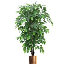120cm Artificial Ficus Tree / Plant - Large Bushy Shape Copper Metal Planter