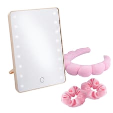 Sensio LED Mirror & Hair Accessory Gift Set | Pink | Cream