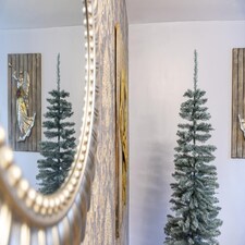 Artificial Flocked Slim Christmas Frosty Green Pencil Tree Home Decorations with Pointed Tips and Metal Stand | Green | Green | 7ft thumbnail 4