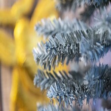 Artificial Flocked Slim Christmas Frosty Green Pencil Tree Home Decorations with Pointed Tips and Metal Stand | Green | Green | 7ft thumbnail 6