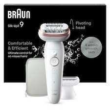 Braun Silk-épil 9, Epilator For Easy Hair Removal, Lasting Smooth Skin, 9-030, White/Flamingo