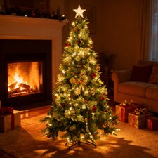 7FT Californian Boulder Bushy Look Luxurious Forest Green Artificial Christmas Tree Pine Cones Hinged Branches | Green | Green | 7ft thumbnail 3