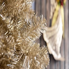 4FT Artificial Christmas Tree Champagne Gold Shiny Tinsel Tips Bushy Look Luxurious | Gold | Gold thumbnail 4