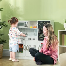 AIYAPLAY Play Kitchen, Pretend Toy Kitchen with Toy Phone, Chalkboard, White thumbnail 2