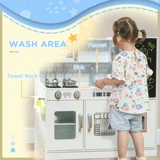 AIYAPLAY Play Kitchen, Pretend Toy Kitchen with Toy Phone, Chalkboard, White thumbnail 5
