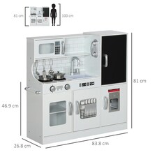 AIYAPLAY Play Kitchen, Pretend Toy Kitchen with Toy Phone, Chalkboard, White thumbnail 7