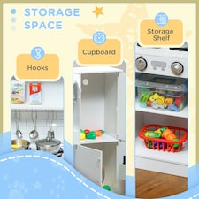 AIYAPLAY Play Kitchen, Pretend Toy Kitchen with Toy Phone, Chalkboard, White thumbnail 8