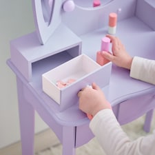 Teamson Kids Heart-Shaped Play Vanity Table with LED Lights, Triple Mirror, Stool & Storage Drawers, Violet | Purple thumbnail 3