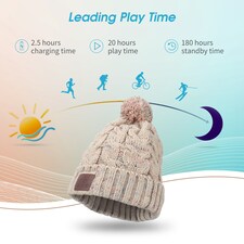 Pom Pom Beanie Hat with Rechargeable Bluetooth Wireless Headphones Integrated – Audio, Volume, Call Buttons - Built-In Mic for Hands Free Calls - August EPA30G | Cream | 1 thumbnail 5
