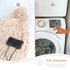 Pom Pom Beanie Hat with Rechargeable Bluetooth Wireless Headphones Integrated – Audio, Volume, Call Buttons - Built-In Mic for Hands Free Calls - August EPA30G | Cream | 1 thumbnail 6