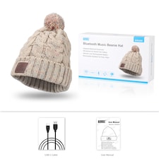 Pom Pom Beanie Hat with Rechargeable Bluetooth Wireless Headphones Integrated – Audio, Volume, Call Buttons - Built-In Mic for Hands Free Calls - August EPA30G | Cream | 1 thumbnail 7