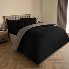 OHS Luxury Teddy Fleece Reversible Duvet Cover and Pillowcase Bedding Set | Multi | Black/Natural | King thumbnail 2
