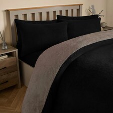 OHS Luxury Teddy Fleece Reversible Duvet Cover and Pillowcase Bedding Set | Multi | Black/Natural | King thumbnail 3