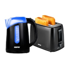 GEEPAS 650W 2 Slice Bread Toaster & 2200W Illuminating Electric Kettle Combo Set,Black
