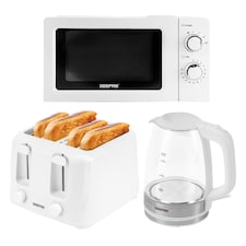 GEEPAS Electric Kettle 4 Slice Bread Toaster & Microwave Set| Whute | White