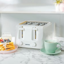 GEEPAS Electric Kettle 4 Slice Bread Toaster & Microwave Set| Whute | White thumbnail 4