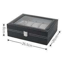Living and Home Faux Leather Watch Storage Box with 10 Slots | Black thumbnail 5