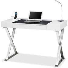 Centurion Supports ADONIS Gloss White and Chrome Ergonomic Home Office Luxury Computer Desk | White | Silver