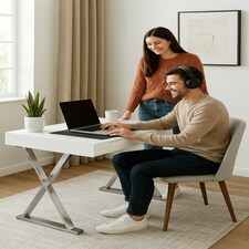 Centurion Supports ADONIS Gloss White and Chrome Ergonomic Home Office Luxury Computer Desk | White | Silver thumbnail 10