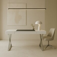 Centurion Supports ADONIS Gloss White and Chrome Ergonomic Home Office Luxury Computer Desk | White | Silver thumbnail 5