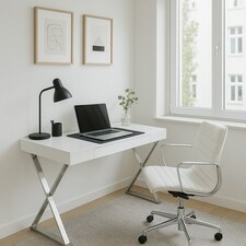 Centurion Supports ADONIS Gloss White and Chrome Ergonomic Home Office Luxury Computer Desk | White | Silver thumbnail 6