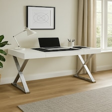 Centurion Supports ADONIS Gloss White and Chrome Ergonomic Home Office Luxury Computer Desk | White | Silver thumbnail 9