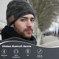 Warm Beanie Hat with Bluetooth Wireless Headphones Integrated - Rechargeable with Built-In Microphone For Hands Free Calls - August EPA25 | Grey thumbnail 2