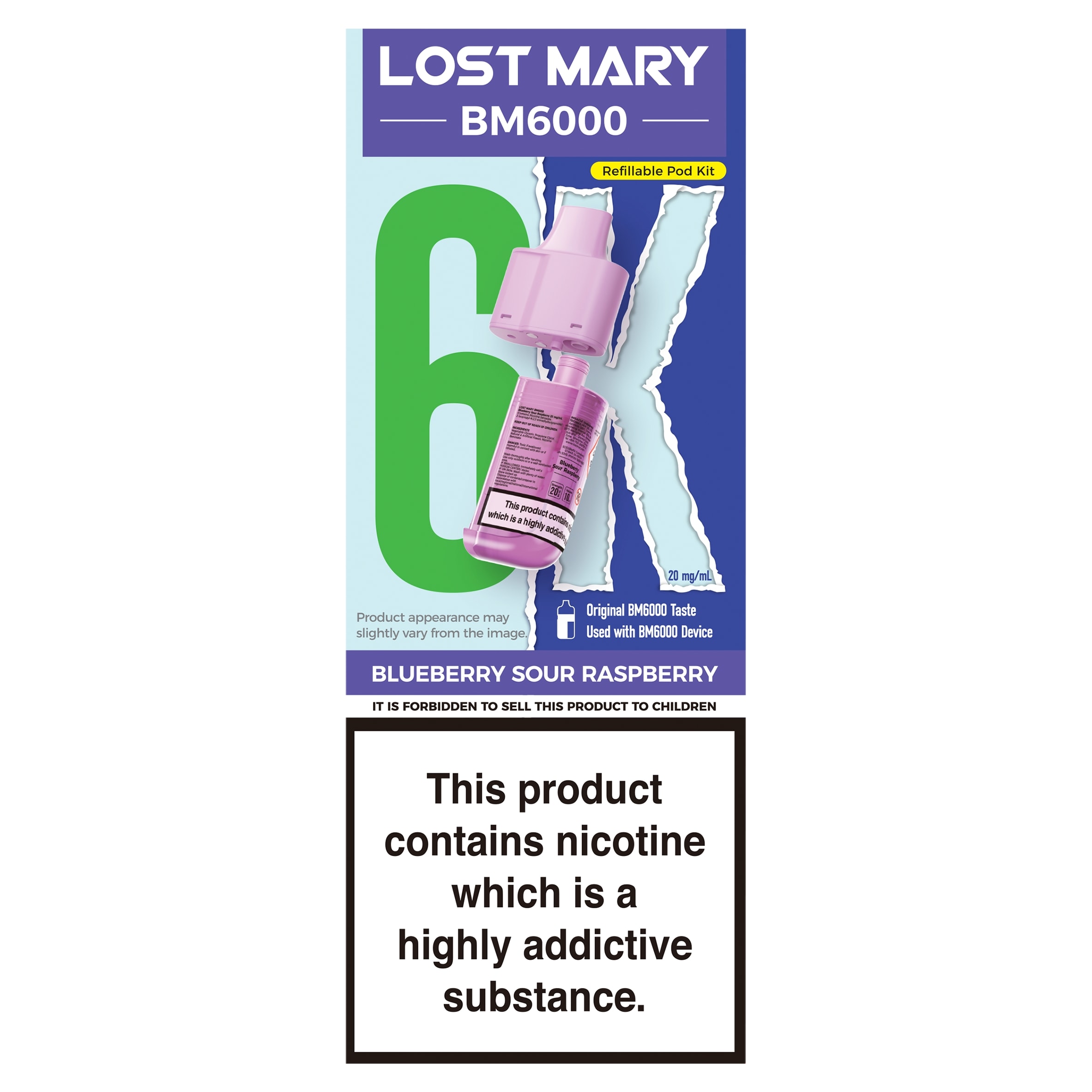LOST MARY BM6000 Refillable Pod Blueberry Sour Raspberry 20mg/ml